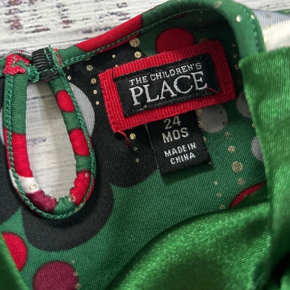 The Childrens Place Floral Dress Kids Green Satin Bow Metallic‎ 24 Months